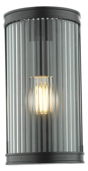 Dar Lighting Anund Bathroom Wall Light in Black Finish With Clear Ribbed Glass IP44