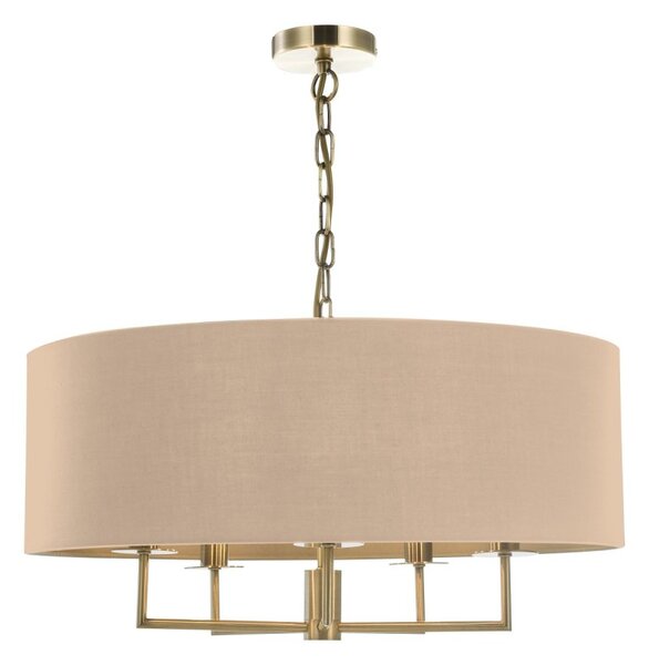 Dar Lighting Jamelia 5 Light Ceiling Pendant Light In Antique Brass Finish With Taupe Faux Silk Shade