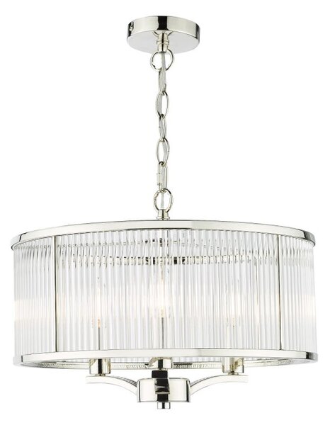 Dar Lighting Evelyn 3 Light Ceiling Pendant Light In Nickel Finish With Clear Glass Detail