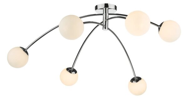 Dar Lighting Puglia 6 Light Semi Flush Ceiling Light In Polished Chrome Finish With Opal Glass