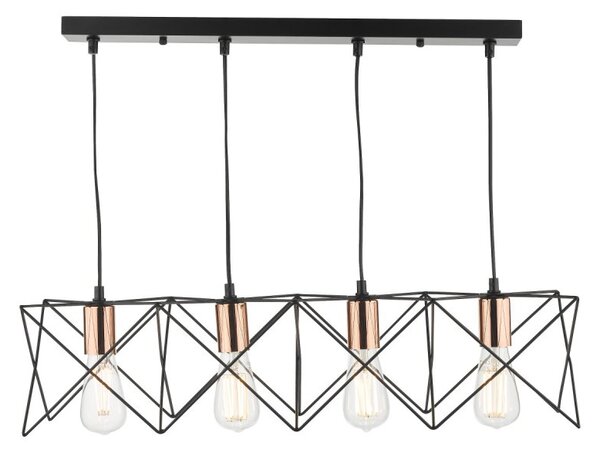 Dar Lighting 4 Light Bar Ceiling Pendant Light In Black Finish With Copper Detail