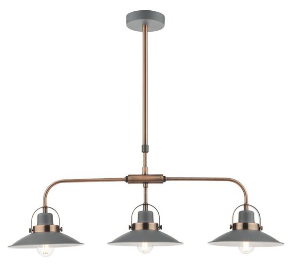 Dar Lighting Liden 3 Light Bar Ceiling Pendant Light In Grey And Copper Finish