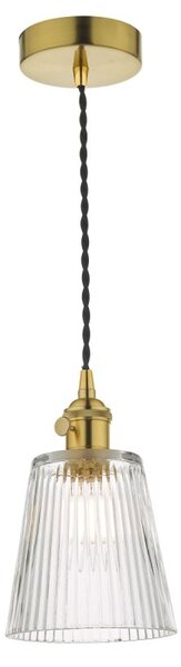 Dar Lighting Hadano Single Ceiling Pendant Light In Natural Brass With Ribbed Glass Shade