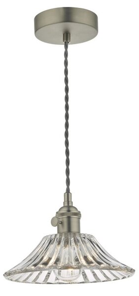Dar Lighting Hadano Single Ceiling Pendant Light In Antique Chrome With Flared Glass Shade