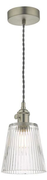 Dar Lighting Hadano Single Ceiling Pendant Light In Antique Chrome With Ribbed Glass Shade