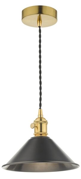 Dar Lighting Hadano Single Ceiling Pendant Light In Natural Brass With Pewter Shade