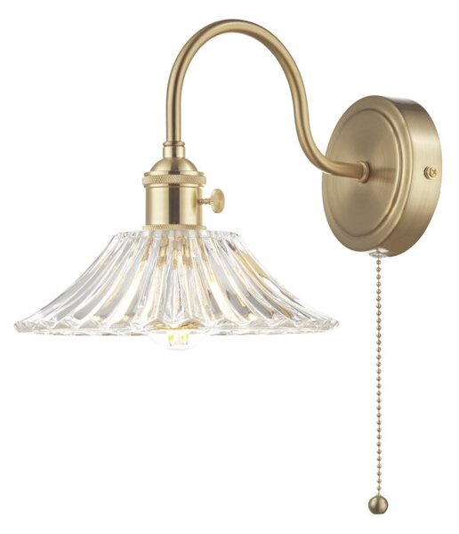 Dar Lighting Hadano Single Wall light In Natural Brass With Flared Glass Shade