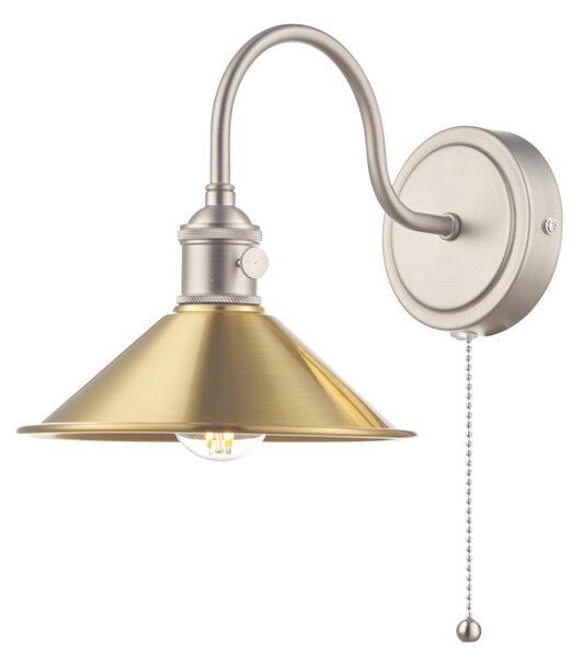 Dar Lighting Hadano Single Wall light In Antique Chrome With Brass Shade
