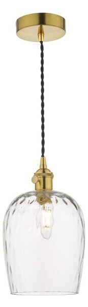 Dar Lighting Hadano Single Ceiling Pendant Light In Natural Brass With Dimpled Glass Shade