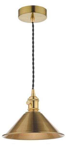 Dar Lighting Hadano Single Ceiling Pendant Light In Natural Brass With Brass Shade