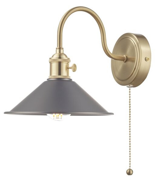 Dar Lighting Hadano Single Wall light In Natural Brass With Pewter Shade
