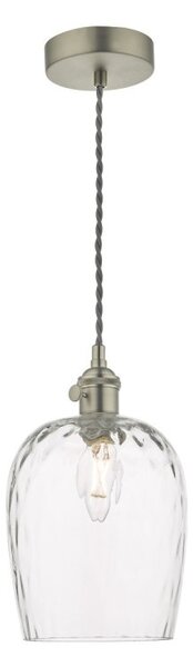 Dar Lighting Hadano Single Ceiling Pendant Light In Antique Chrome With Dimpled Glass Shade