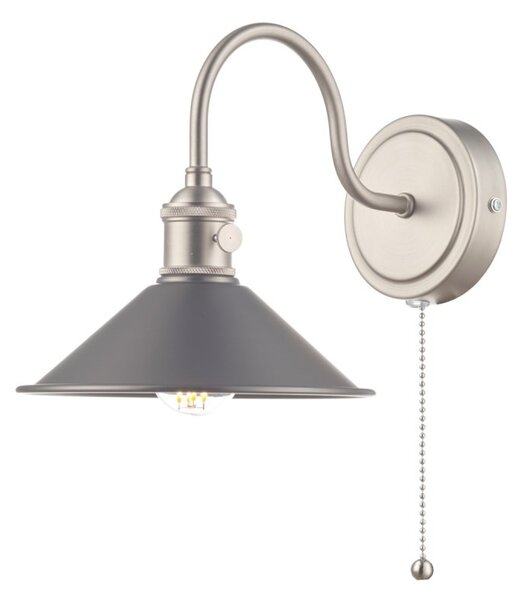 Dar Lighting Hadano Single Wall light In Antique Chrome With Pewter Shade