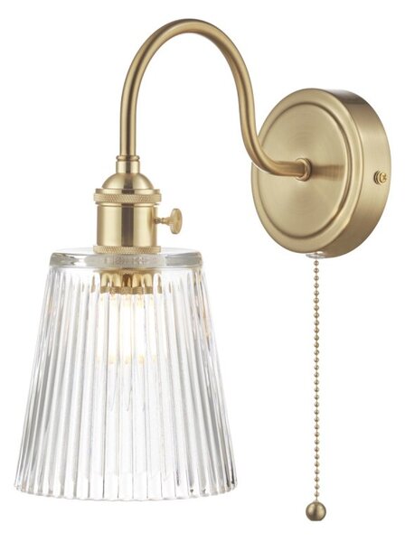 Dar Lighting Hadano Single Wall light In Natural Brass With Ribbed Glass Shade