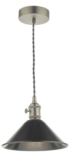 Dar Lighting Hadano Single Ceiling Pendant Light In Antique Chrome With Pewter Shade