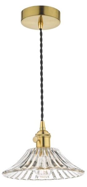 Dar Lighting Hadano Single Ceiling Pendant Light In Natural Brass With Flared Glass Shade
