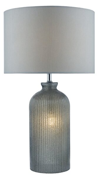 Dar Lighting Pamplona Ribbed Glass Table Lamp With Grey Faux Silk Shade