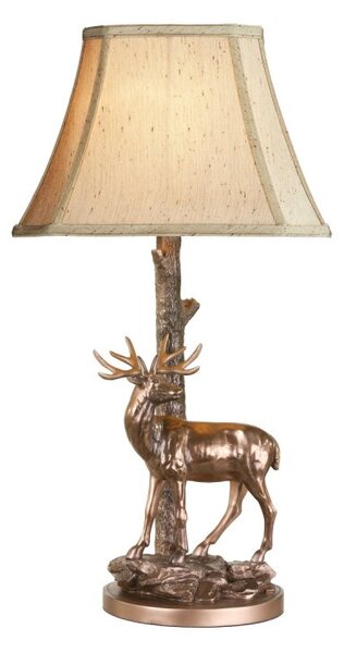 Dar Lighting Gulliver Deer Resin Table Lamp In Aged Brass With Gold Faux Silk Shade