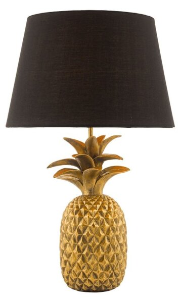 Dar Lighting Safa Pineapple Table Lamp In Gold Finish With Black Cotton Shade