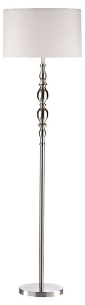 Dar Lighting Madrid Floor Lamp In Satin Chrome Finish With White Faux Silk Shade
