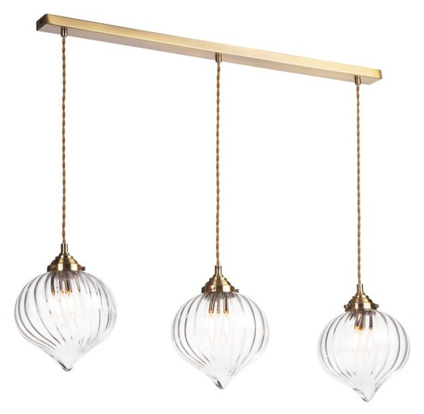 Dar Lighting Mya 3 Light Bar Ceiling Pendant Light In Antique Brass Finish With Glass Shades