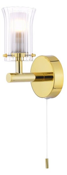 Dar Lighting Elba Bathroom Wall Light In Polished Gold With Glass Shade IP44