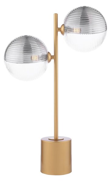 Dar Lighting Spiral 2 Light Table Lamp In Matt Gold Finish With Smoked And Clear Ribbed Glass
