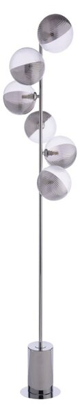 Dar Lighting Spiral 6 Light Floor Lamp In Polished Chrome With Smoked And Clear Ribbed Glass