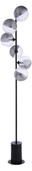 Dar Lighting Spiral 6 Light Floor Lamp In Matt Black With Smoked And Clear Ribbed Glass