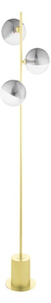 Dar Lighting Spiral 3 Light Floor Lamp In Matt Gold With Smoked And Clear Ribbed Glass