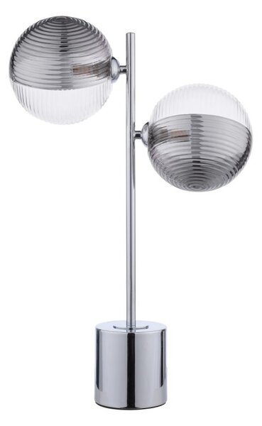 Dar Lighting Spiral 2 Light Table Lamp In Chrome With Smoked And Clear Ribbed Glass