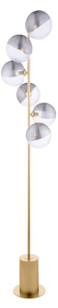 Dar Lighting Spiral 6 Light Floor Lamp In Matt Gold With Smoked And Clear Ribbed Glass
