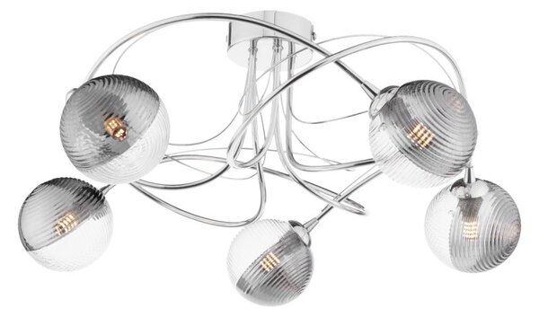 Dar Lighting Onawa 5 Light Semi Flush Ceiling Light In Polished Chrome With Ribbed Glass