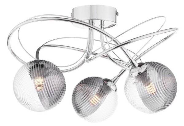 Dar Lighting Onawa 3 Light Semi Flush Ceiling Light In Polished Chrome With Ribbed Glass