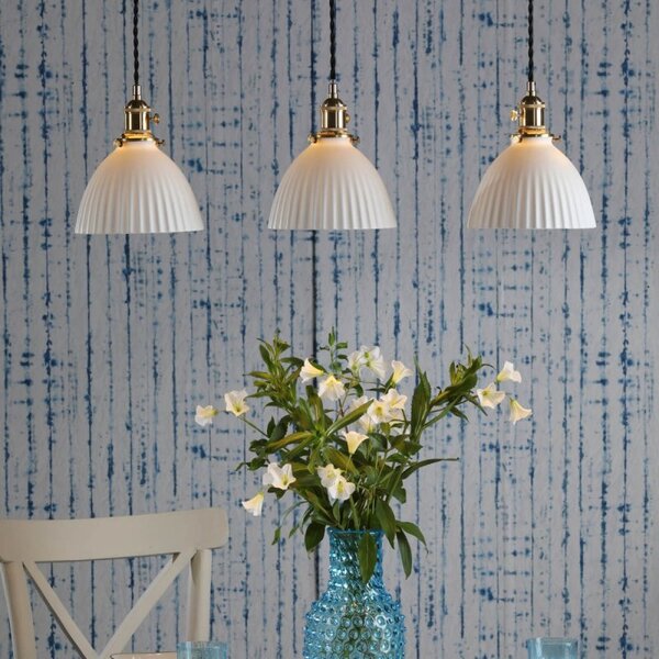 Dar Lighting Hadano 3 Light Bar Ceiling Pendant Light In Natural Brass With Ceramic Domed Shade