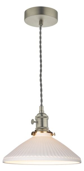 Dar Lighting Hadano Ceiling Pendant Light In Antique Chrome With Ceramic Shallow Shade