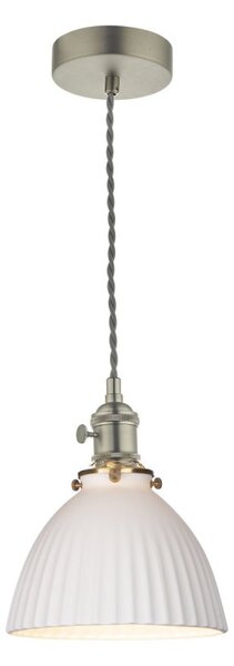Dar Lighting Hadano Ceiling Pendant Light In Antique Chrome With Ceramic Domed Shade