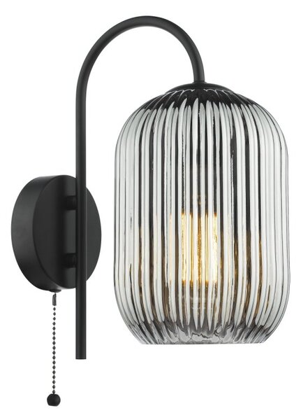 Dar Lighting Idra Wall Light In Matt Black Finish With Smoked Ribbed Glass Shade