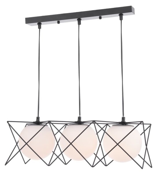 Dar Lighting Dreyson 3 Light Bar Ceiling Pendant Light In Matt Black With Opal Glass