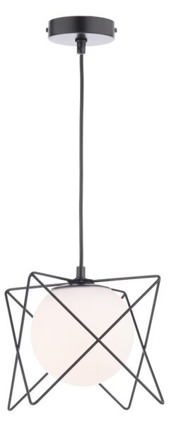 Dar Lighting Dreyson Ceiling Pendant Light In Matt Black With Opal Glass