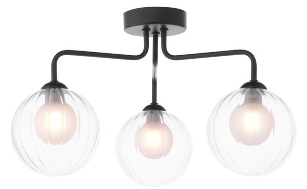 Dar Lighting Feya 3 Light Semi Flush Ceiling Light In Matt Black With Clear And Opal Glass