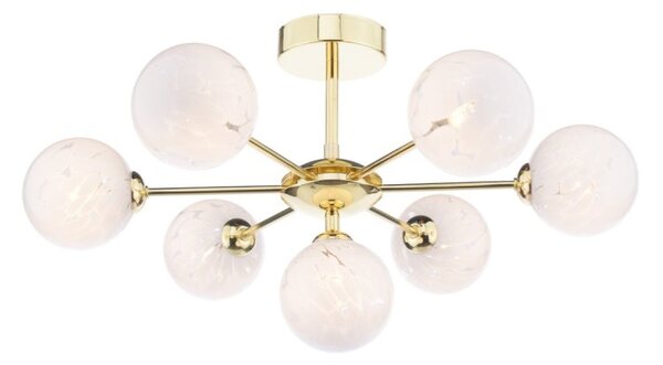 Dar Lighting Cohen 7 Light Semi Flush Ceiling Light In Polished Gold With Confetti Glass