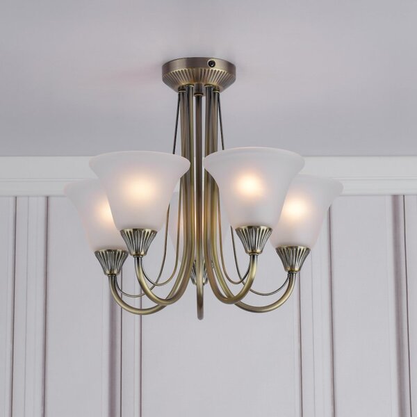 Dar BOS05 Ceiling Pendant in Antique brass with 5 Lights