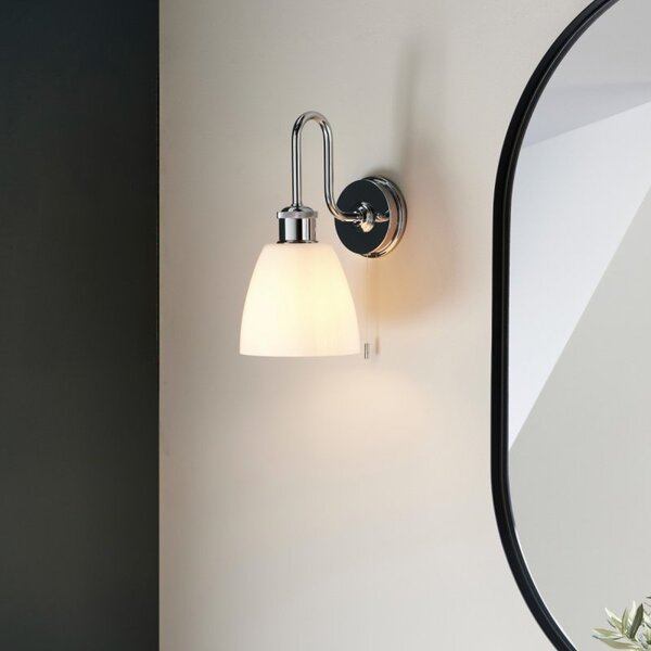 Chic Bathroom Wall Light In Chrome Finish With Gloss Opal Shade IP44