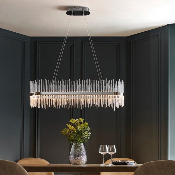 Tivoli Linear Ceiling Pendant Light In Chrome With Clear Glass Rods