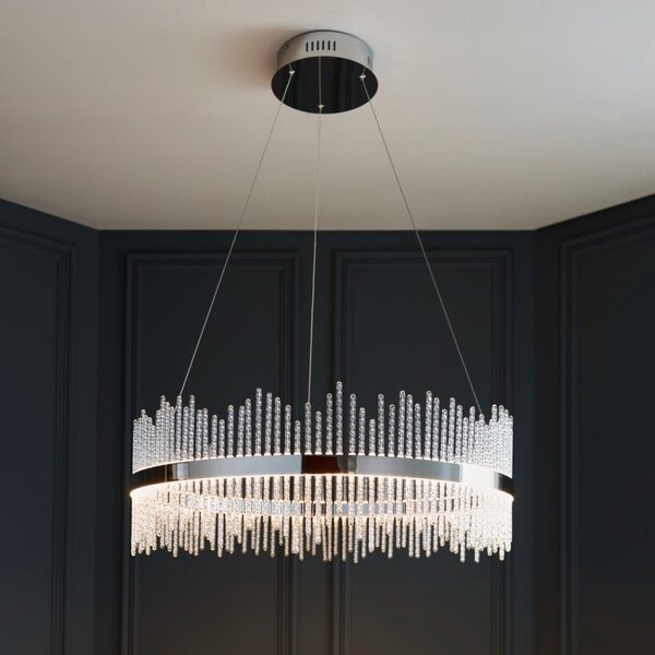 Tivoli Large Ceiling Pendant Light In Chrome With Clear Glass Rods