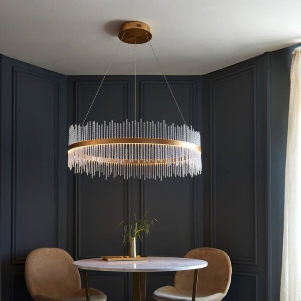 Tivoli Grand Ceiling Pendant Light In Brushed Gold With Clear Glass Rods