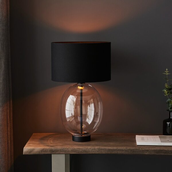 Pablo Oval Clear Glass Touch Table Lamp In Matt Black With Black Shade