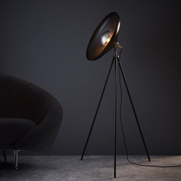Industrial Floor Lamp In Matt Black Finish And Matt Nickel Detail