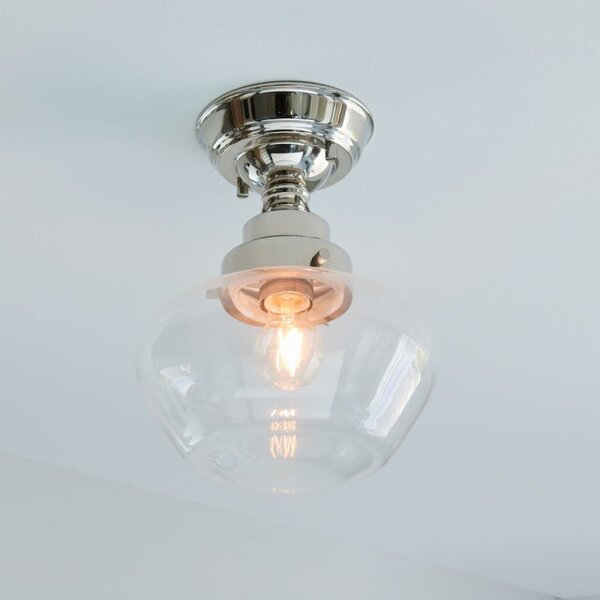 Timeless Semi Flush Ceiling Light In Bright Nickel Finish With Clear Glass Shade